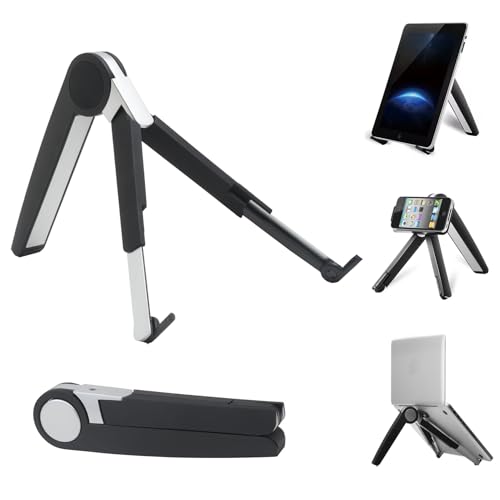 Phieeseriy Tablet Ständer/Handy Halter, Tragbarer Verstellbar Tablet Halterung Tisch für iPad/Pro/Air/Mini/Samsung, Faltbare Desktop Handy Ständer für iPhone/Huawei/Xiaomi, Schwarz von Phieeseriy