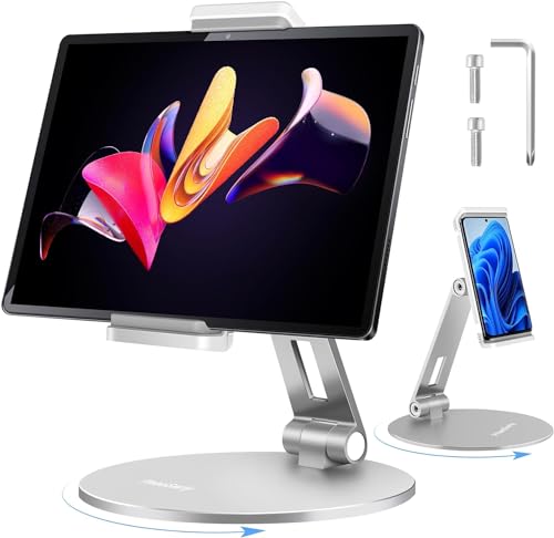 Phieeseriy Tablet Ständer Für iPad, 360°Drehbarer Faltbare Tablet Halterung mit 19cm Aluminium Dock, Höhenverstellbarer Handy Ständer für iPad Pro/Mini/Air, Smartphone Samsung & iPhone (4.7-12.9") von Phieeseriy