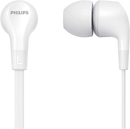 Philips Audio Kopfhörer In Ear E1105WT/00 mit Inline-Fernbedienung (8,6-mm-Neodym-Treiber, Kräftiger Bass, Klarer Sound, Bequemer Sitz) Weiß, TAE1105WT/00, einheitsgröße von Philips Audio