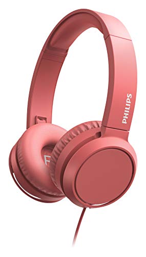 Philips Audio On Ear Kopfhörer mit Mikrofon (Inline-Fernbedienung, Zusammenklappbar, Abgewinkelter Anschluss, Gepolsterter Bügel, Geräuschisolierung) - Rot 2020/2021 Modell, One Size, TAH4105RD/00 von Philips Audio