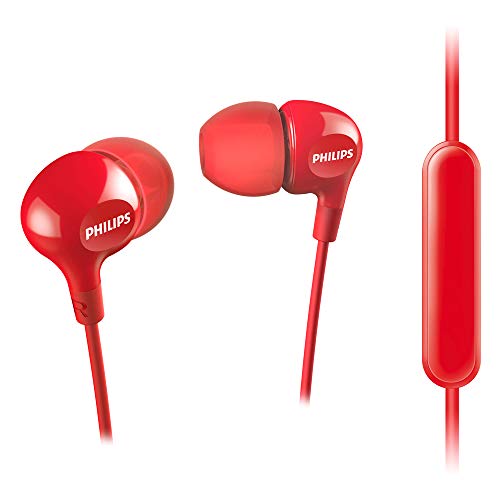 Philips In Ears Kopfhörer SHE3555RD/00 Kopfhörer In Ear Bass (Satte Bässe, Integriertes Mikrofon, 2 Ohrkappentypen, Perfekter Sitz, Verstärktes Kabel) Rot von Philips Audio