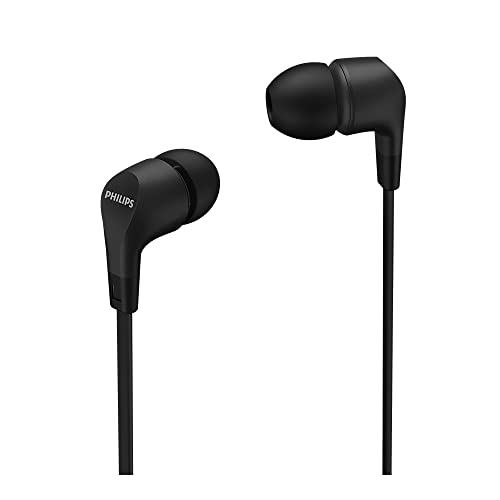 Philips Kopfhörer In Ear E1105BK/00 mit Inline-Fernbedienung (Neodym-Treiber, Kräftiger Bass, Klarer Sound, Bequemer Sitz) Schwarz, 8.6 mm, Einheitsgröße von Philips Audio