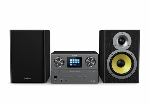 Philips TAM8905 Mikro-Musiksystem 100W, Bluetooth, Spotify Connect, Internetradio, DAB+, CD-Player, USB, Bassreflex-Lautsprecher, Digitale Klangregelung, klassisches Design mit Farbdisplay von Phillips