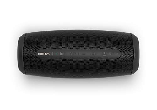 Philips S5305/00 Bluetooth-Lautsprecher mit integriertem Mikrofon (Bluetooth 5.0, Wasserfest, 12 Stunden Laufzeit, 2 passive Bassstrahler, mehrfarbige LED-Leuchten), Schwarz - 2020/2021 Modell von Philips Audio
