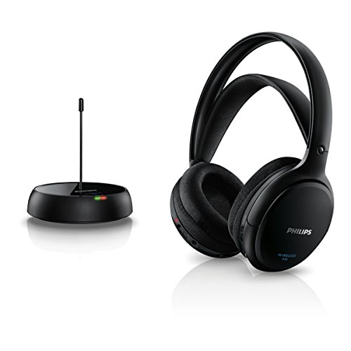 Philips SHC5200/10 HiFi Kopfhörer Kabellos Over-Ear (32-mm-Lautsprechertreiber, Kabellose UKW-Übertragung, Selbstregulierender Bügel, Leichtes Design, Wiederaufladbar) 25 ohm, Schwarz von Philips Audio