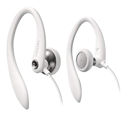 Philips SHS3300WT/10 In Ear Bügel-Kopfhörer (SportKopfhörer, Kraftvoller Sound, Bass-Beat-Öffnungen, Komfort-Ohrpolster, Ergonomische Ohrbügel, Asymmetrisches Kabelsystem) weiß von Philips Audio