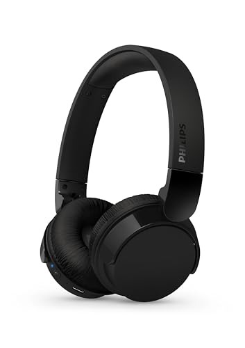 PHILIPS TAH4209BK Leichter ohraufliegender kabelloser Bluetooth-Kopfhörer mit passiver Geräuschisolierung – 55 Stunden Spielzeit, deutliche Anrufe, dynamischer Bass, 2 Stunden USB-C-Laden – Schwarz von PHILIPS