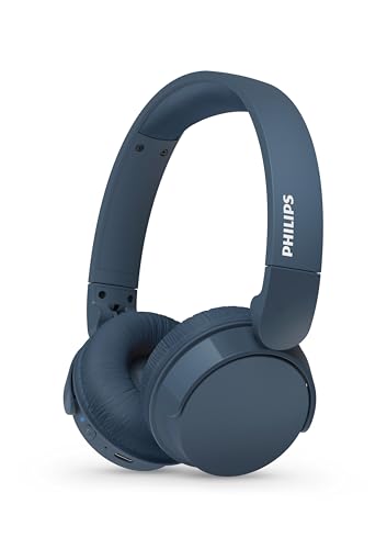 PHILIPS TAH4209BL Leichter ohraufliegender kabelloser Bluetooth-Kopfhörer mit passiver Geräuschisolierung – 55 Stunden Spielzeit, deutliche Anrufe, dynamischer Bass, 2 Stunden USB-C-Laden – Blau von PHILIPS
