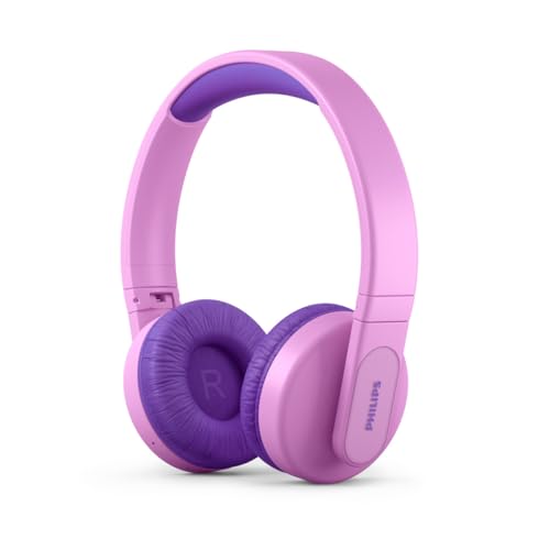 Philips TAK4206PK/00 Over Ear Bluetooth Kinder Kopfhörer Kabellos, Farbige LED-Leuchten, Philips App mit Kindersicherung und 85dB Lautstärkebegrenzung, mit weichen Ohrpolstern (Rosa) von Philips Audio