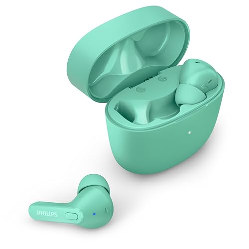 PHILIPS Truewireless Kopfhörer Bluetooth mit Mikrofon/Schweißbeständig, Im Ohr, 18 Stunden Spielzeit, Klassisches Design, Bequemer Sitz/Kabellose Kopfhörer/ TAT2206GR/00, Grün von PHILIPS