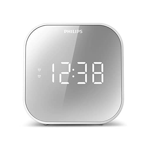 Philips Wecker mit Radio, Radio mit verspiegeltem Display, Digitalradio mit Doppelalarm, Sleep Timer & Schlummer Funktion, tragbar mit Batterie-Backup, Radio mit USB-Anschluss von Philips Audio