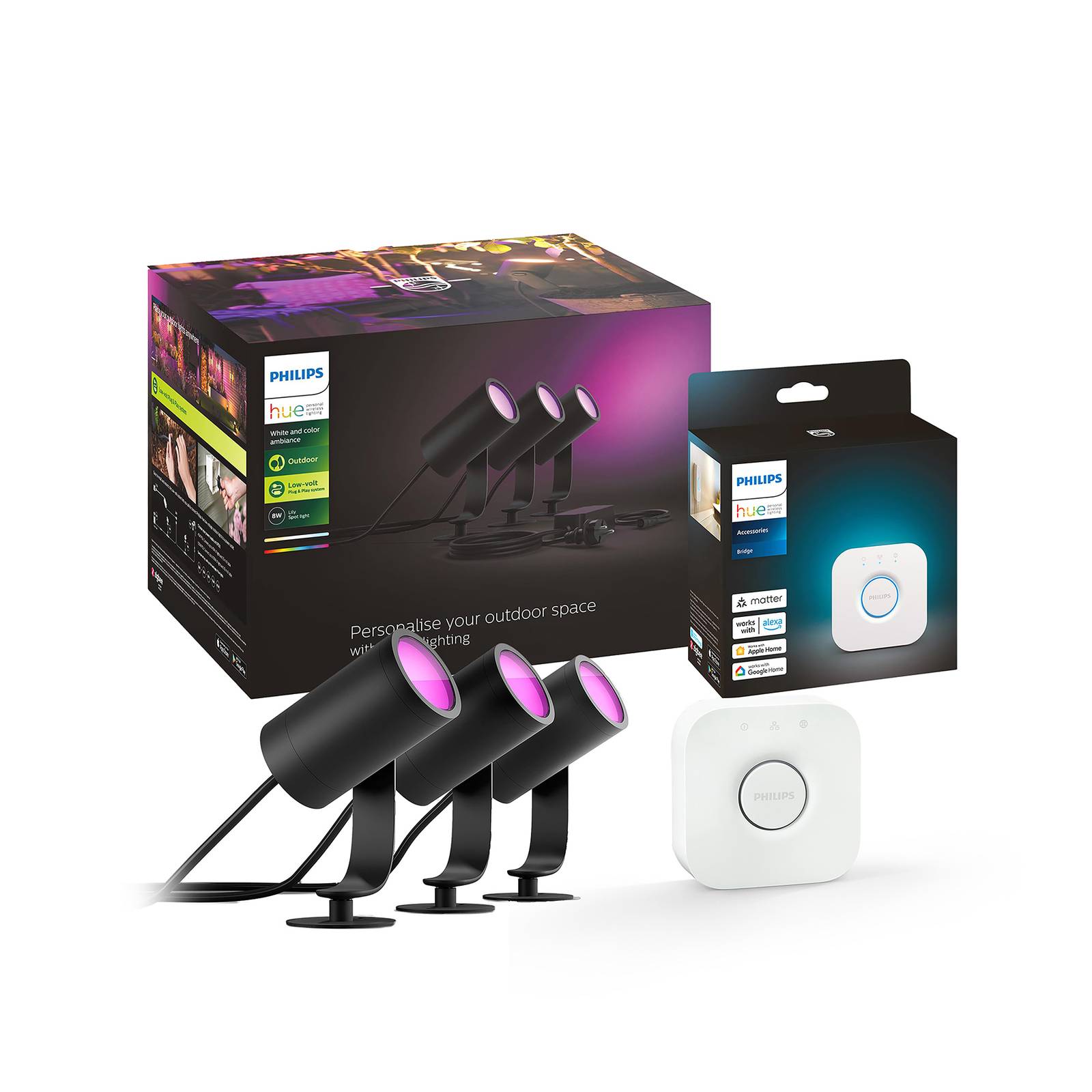 Philips Hue Lily Outdoor Bundle 3er-Spot + Bridge von Philips Hue