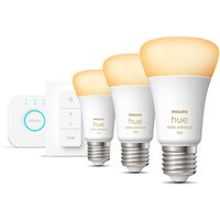 Philips Hue White Ambiance E27 1100lm Bluetooth Starter Kit - 3 Lampen, Bridge, Dimmschalter - Weiß von Philips Hue