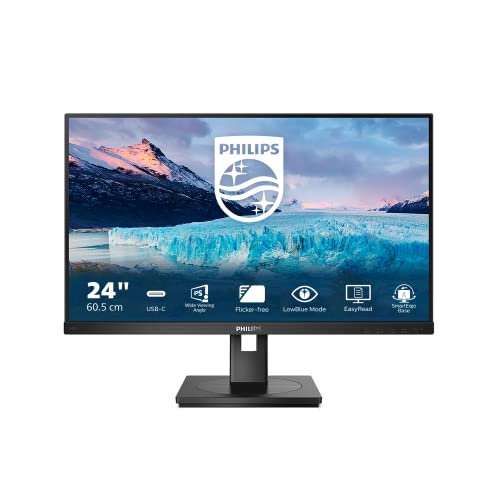 Philips 243S1-24 Zoll FHD USB-C Docking Monitor, höhenverstellbar (1920x1080, 75 Hz, DisplayPort, HDMI, USB-C, RJ45, USB Hub) schwarz von Philips Monitors