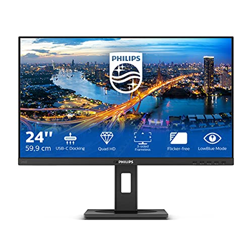 Philips 246B1-24 Zoll QHD USB-C Docking Monitor, höhenverstellbar (2560x1440, 75 Hz, USB-C, DisplayPort, HDMI, RJ45, USB Hub) schwarz von Philips Monitors