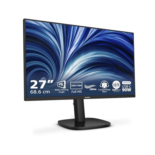 Philips 24B2U3301 – 24 Zoll Full-HD-Monitor, 130 mm höhenverstellbar, Lautsprecher (1920 x 1080, 120 Hz, 1 x HDMI 1.4, 1. DP 1.4, 1 x DP-Ausgang, 1 x USB-C (90 W PD), USB-Hub, RJ45) schwarz von Philips Monitors
