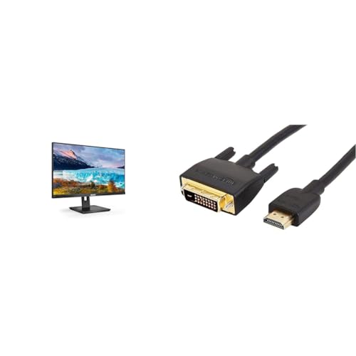 Philips 272S1AE - 27 Zoll FHD Monitor, höhenverstellbar & Amazon Basics HDMI A -zu-DVI-Adapterkabel, 1.8 m, Nicht für den Anschluss an SCART- oder VGA-Anschlüsse, Schwarz von Philips Monitors