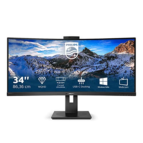 Philips 346P1CRH - 34 Zoll WQHD Curved USB-C Docking Monitor, Webcam, höhenverstellbar, HDR400 (3440x1440, 100Hz, HDMI, DisplayPort, USB-C, RJ45, USB Hub) schwarz von Philips Monitors