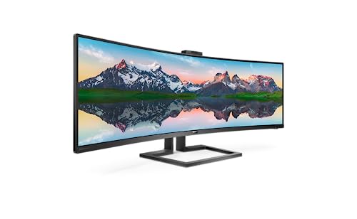 Philips 499P9H - 49 Zoll DQHD Curved USB-C Docking Monitor, Webcam, höhenverstellbar, HDR400 (5120x1440, 70 Hz, HDMI 2.0, DisplayPort, USB-C, RJ45, USB Hub) schwarz von Philips Monitors