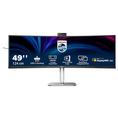 Philips 49B2U5900CH - 49 Zoll QHD Curved Monitor, 75Hz, VA, 4ms, HDR400, KVM, Webcam, Höhenverstellbar, USB-C Docking, Lautsprecher (5120 x 1440, HDMI 2.0 / DP 1.4 / USB-C 1) von Philips Monitors