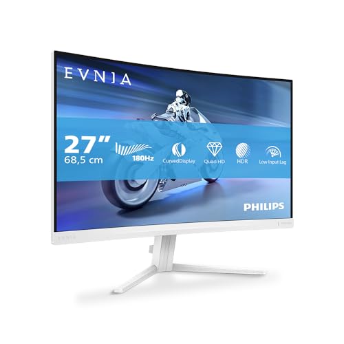 Philips Evnia 27M2C5501-27 Zoll Quad HD Curved Gaming Monitor, 180 Hz, 1 ms, FreeSync Premium, HDR10, Ambiglow (2560x1440, 2X HDMI 2.0, 1x DisplayPort 1.4) Weiss von Philips Monitors