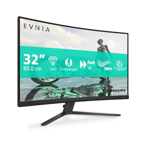 Philips Evnia 32M2C3500L - 32 Zoll QHD Curved Gaming Monitor, 180 Hz, 0.5 ms, FreeSync Premium, HDR10 (2560x1440, 2X HDMI, DisplayPort) dunkel grau von Philips Monitors