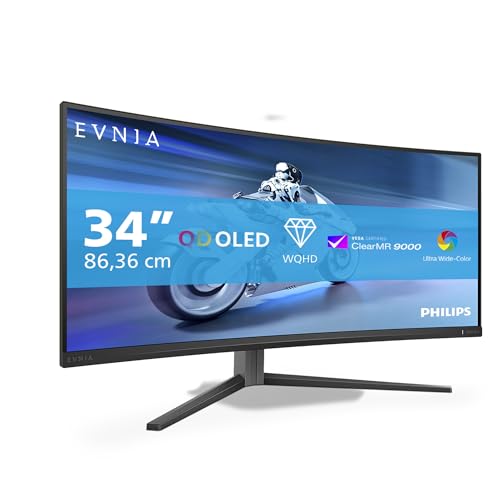 Philips Evnia 34M2C6500-34 Zoll WQHD OLED Curved Gaming Monitor, 175Hz, 0.03ms, HDR400, FreeSync Premium Pro, G-Sync comp., Ambiglow (3440x1440, 2X HDMI 2.0, 1x DisplayPort 1.4, USB Hub) dunkel grau von Philips Monitors