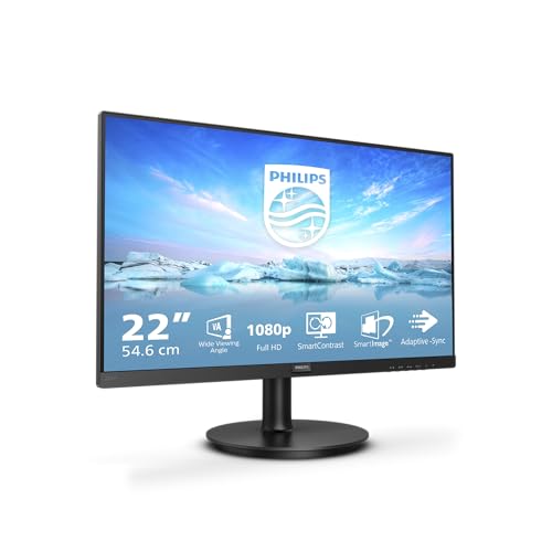 Philips Monitors 221V8A/00 FHD PC-Bildschirm (Auflösung 1920x1080, 75Hz, VA, 4ms, MegaInfinity DCR, AdaptiveSync, Flickerfree, Lowblue, Lautsprecher, VESA, HDMI) Schwarz 22 Zoll FHD von Philips Monitors