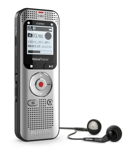 Philips VoiceTracer DVT2015 digitales Diktiergerät Audiorecorder Aufnahmegerät, Stereo MP3, 8GB mit Cloud-Spracherkennung von Philips Speech