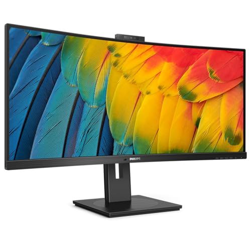 Philips 34B1U5600CH - 34 Zoll WQHD Curved Monitor, höhenverstellbar, 5 MP Webcam, Noise Cancellation (3440x1440, 100Hz, HDMI, DisplayPort, USB-C, RJ45, USB Hub) schwarz von Philips Monitors