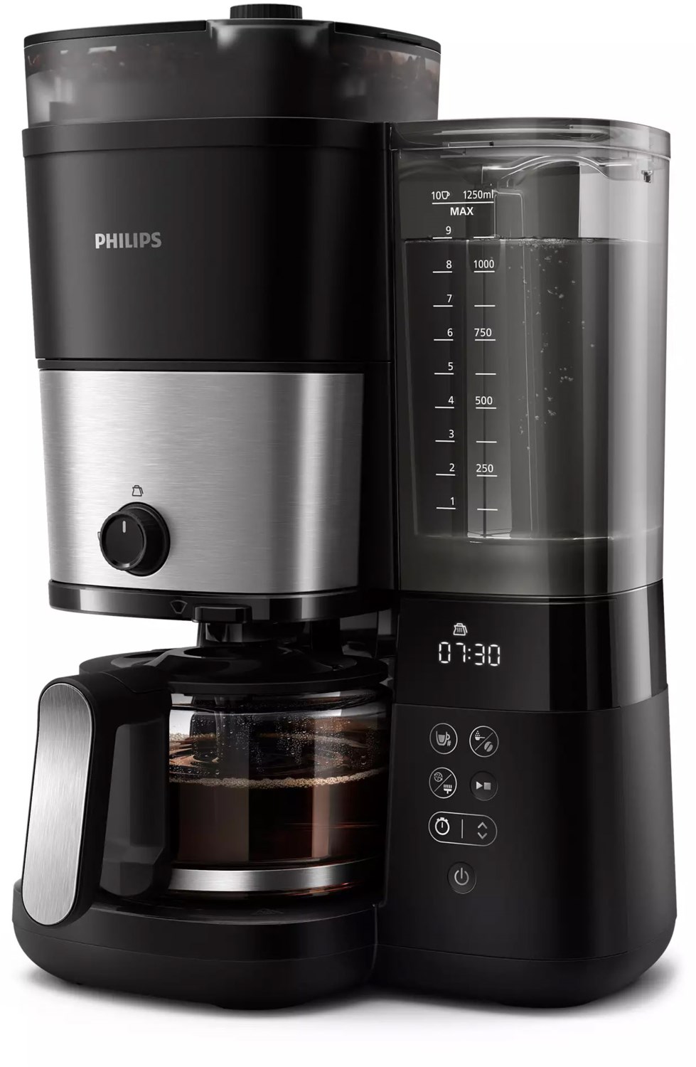 HD7900/01 All in 1 Brew Kaffeeautomat mit integrierter Kaffeemühle schwarz/silber von Philips