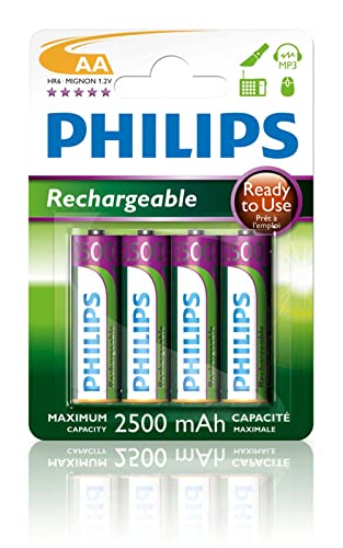 PHILIPS AA-Batterien - HR03 Wiederaufladbare Batterien - NiMH 1.2V - 500 Aufladungen - 2500mAh von Philips