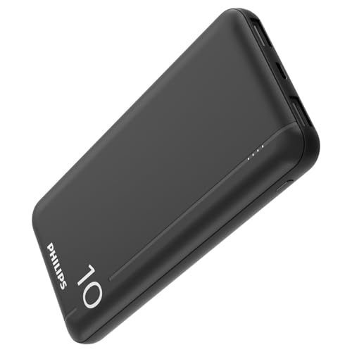 PHILIPS Powerbank mit 10000 mAh, mit Dual-USB-A- und USB-C-Eingangsanschlüssen, Schwarz von PHILIPS