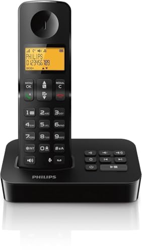 PHILIPS Festnetztelefon D2651B/01 Single - Schnurloses Telefon mit Anrufbeantworter - 1'6-Zoll-Display - Telefonbuch - Rufnummernerkennung - Kurzwahltasten - große Reichweite - Schwarz von Philips