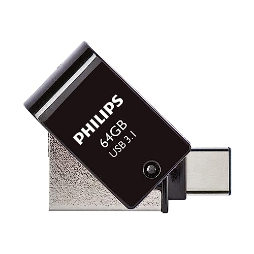 Philips 2-in-1 OTG Edition Ultra Speed USB-C/USB 3.1 duales USB-Flash-Laufwerk 64 GB für PC, Laptop, Computer, (Android) Smartphone, Tablet, Ultra Small, Lesegeschwindigkeit bis zu 180 MB/s von Philips