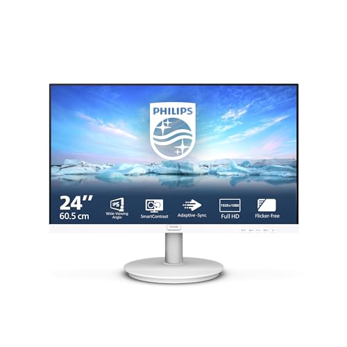 Philips 241V8AW - 24 Zoll Full HD Monitor, eingeb. Lautsprecher, Flimmerfrei (1920x1080, 75 Hz, VGA, HDMI) Weiss von Philips