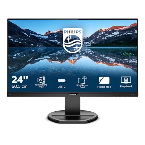 Philips 243B9-24 Zoll FHD USB-C Docking Monitor, höhenverstellbar (1920x1080, 75 Hz, VGA, HDMI, DisplayPort, USB-C, USB Hub) schwarz von Philips