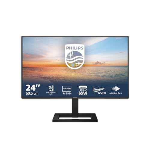 Philips 24E1N1300AE - 24 Zoll Full HD Monitor, Lautsprecher, höhenverstellbar (1920x1080, 100 Hz, HDMI, USB-C (65W PD), USB Hub) schwarz von Philips