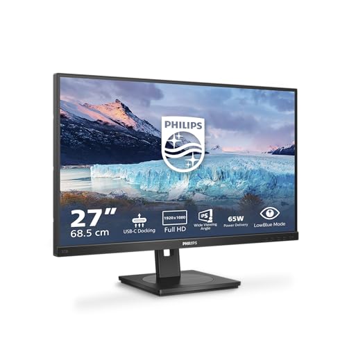 Philips 273S1 - 27 Zoll Full HD Monitor, höhenverstellbar, Lautsprecher, Adaptive Sync (1920x1080, 75 Hz, HDMI, DisplayPort (in/Out), USB-C (65W PD), RJ45, USB Hub) schwarz von Philips Monitors