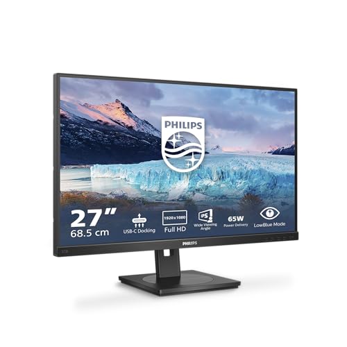 Philips 273S1-27-Zoll-Docking-Monitor, FHD, USB-C Docking 65W PD, IPS, TUV Eye Comfort, Höhenverstellbar, Lautsprecher, flimmerfrei (1920 x 1080, 300 cd/m², HDMI 1.4/ DP 1.2/ USB-C, RJ45) von Philips