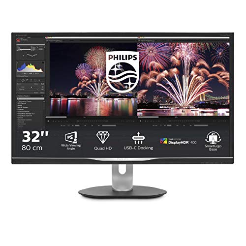 Philips 328P6AUBREB - 32 Zoll QHD USB-C Docking Monitor, höhenverstellbar (2560x1440, 60 Hz, VGA, HDMI, USB-C, RJ45, USB Hub) schwarz von Philips