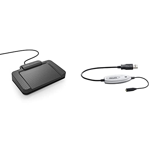 Philips ACC2310 Fußschalter, Fußpedal für Digitale Diktiersysteme von Philips, 3 Pedale, anthrazit & LFH9034 USB Audio Adapter für Kopfhörer oder Lautsprecher mit 3.5 mm, Klinkenstecker, schwarz von Philips