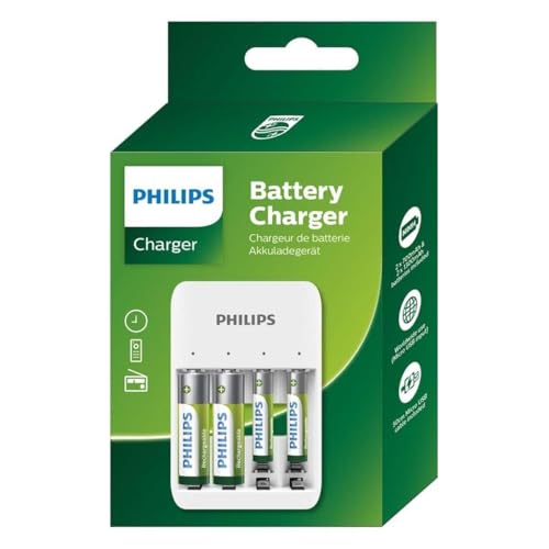 Philips Batterieladegerät - USB-Anschlüsse - Inkl. AA-Batterien und AAA-Batterien - Akku Ladegerät Universal von Philips