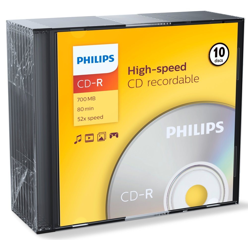 Philips CD-Rohling 10 Philips Rohlinge CD-R 80Min 700MB 52x Slimcase von Philips