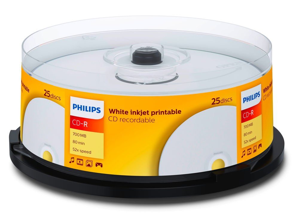 Philips CD-Rohling 25 Philips Rohlinge CD-R printable 80Min 700MB 52x Spindel von Philips