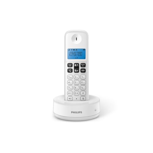 Philips D1611 W/34 – Schnurloses Festnetztelefon (Hintergrundbeleuchtung, HQ-Sound, bis zu 4 Mobilteile, 50 Fragen, reduzierter Verbrauch von Eco, Anruferkennung, Reichweite 50 – 300 m von Philips