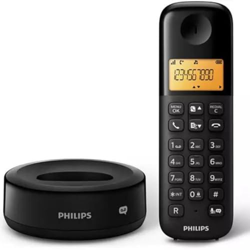 Philips DECT Telefon D1651B/01 - Schnurloses Telefon mit Anrufbeantworter - Festnetztelefon mit Rufnummernanzeige - Telefonbuch für bis zu 50 Namen - Automatische Lautstärkeregelung - Schwarz von Philips