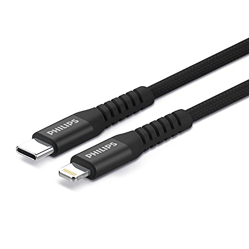 Philips DLC5206L/00 - USB-C auf Lightning Kabel - 200 cm und geflochtenes - für Typ-C Ladegeräte und iPhone/iPad - Schwarz von Philips