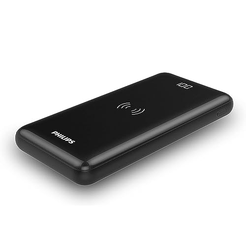 Philips DLP1011Q/00 - Power Bank mit kabelloser Qi-Ladefuntion - 1X Typ-C und 2X USB-A Ausgänge - LED Indicator - 10.000 mAh - Schwarz Philips DLP1011Q/00 - Power Bank mit kabelloser Qi-Ladefuntion - 1X Typ-C und 2X USB-A Ausgänge - LED Indicator - 10.000 mAh - Schwarz von Philips