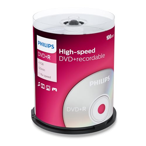 Philips DVD+R Rohlinge (4.7 GB Data/ 120 Minuten Video, 16x High Speed Aufnahme, 100er Spindel) von Philips